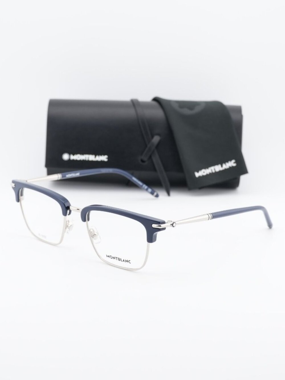 Montblanc MB0243O 002 Browline Eyeglasses 52mm – Blue / Silver